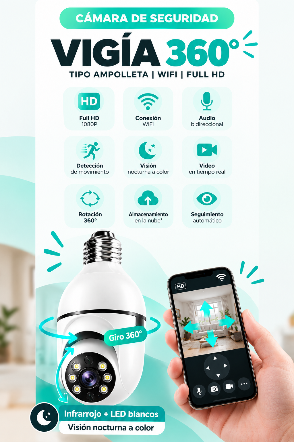 VIGÍA 360° |Cámara de Seguridad WiFi Full HD