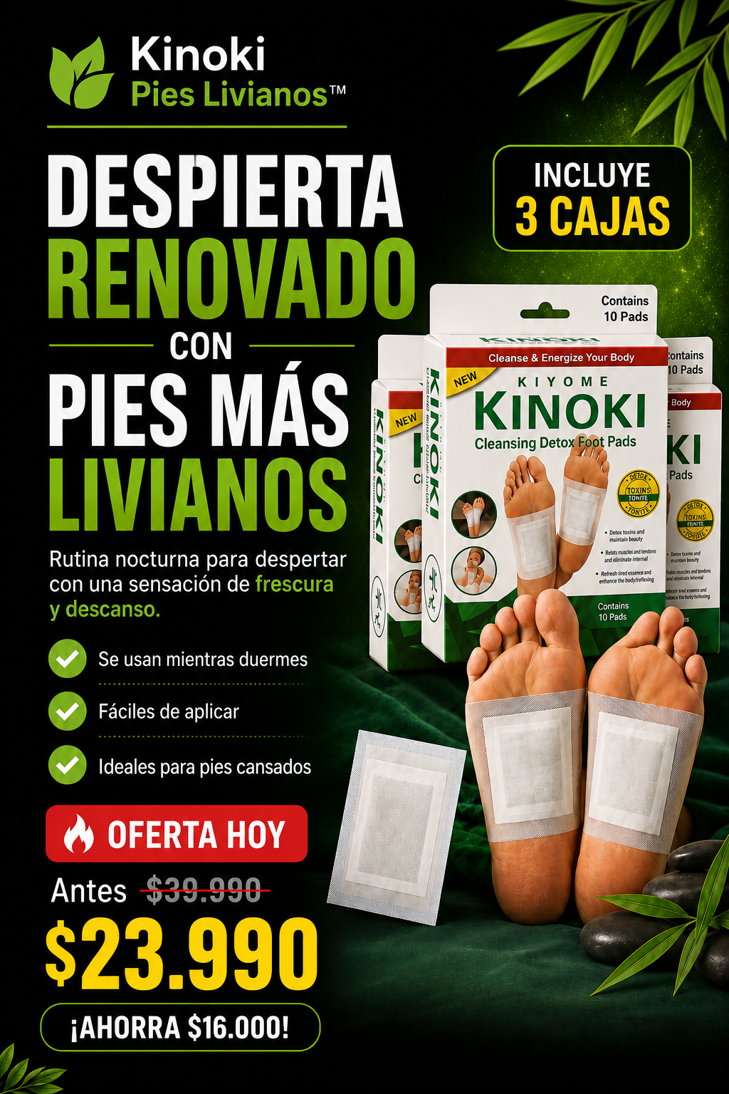 Kinoki Pies Livianos™  Parches Nocturnos