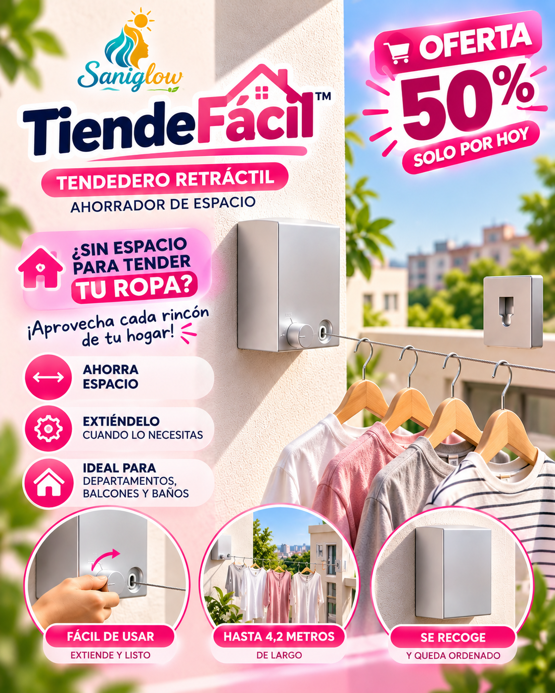 TiendeFácil™ | Tendedero Retráctil Ahorrador de Espacio